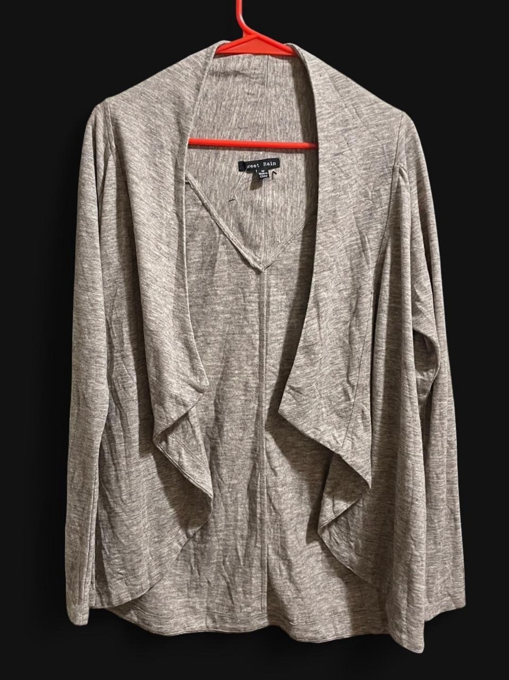 Sweet Rain Heather Gray Draped Open-Front Cardigan